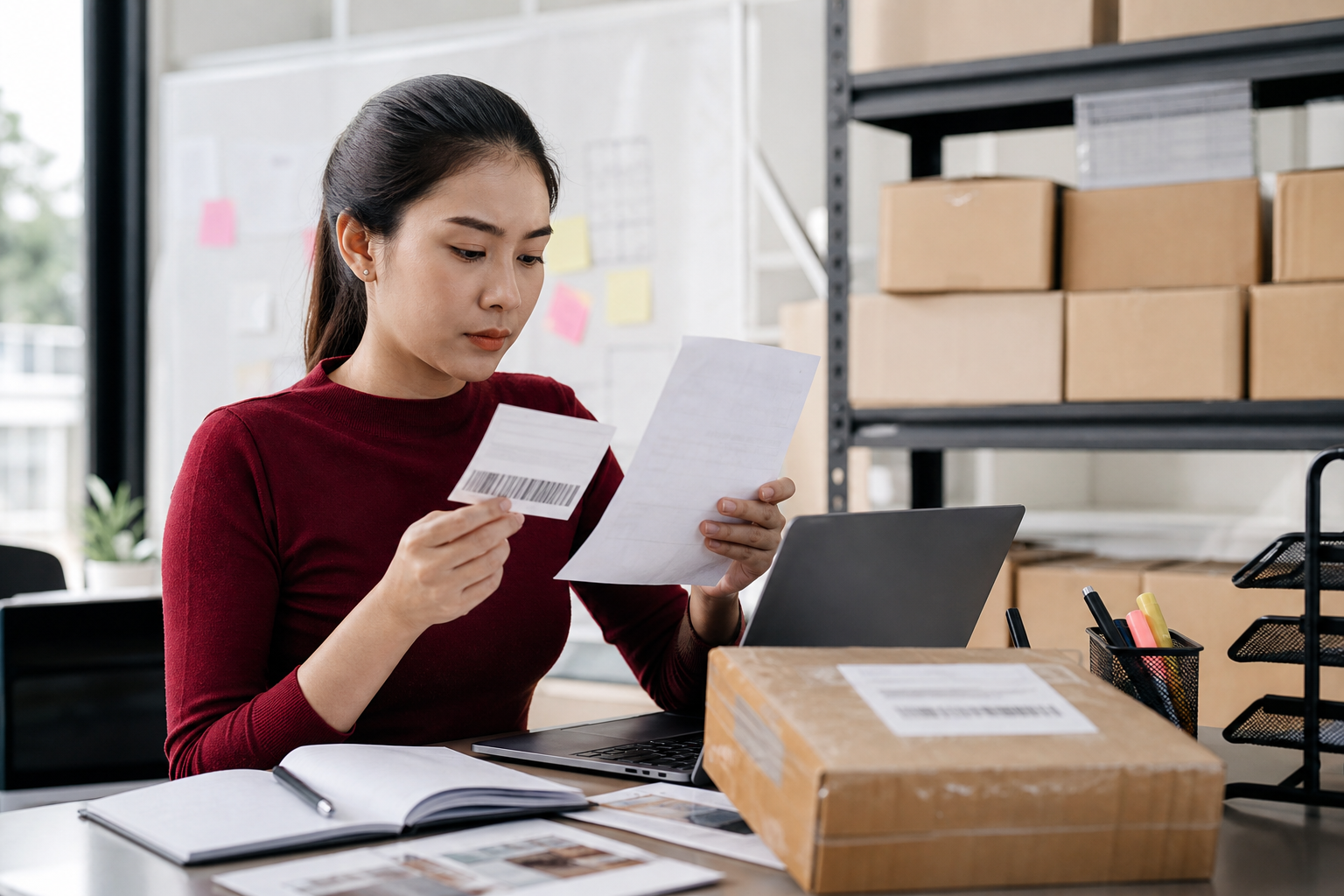 Operations coordinator reviewing an ecommerce exception and parcel records